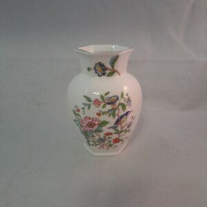 Aynsley England Bone China Pembroke Floral Vase 5" Hexagonal Gold Trim Vintage